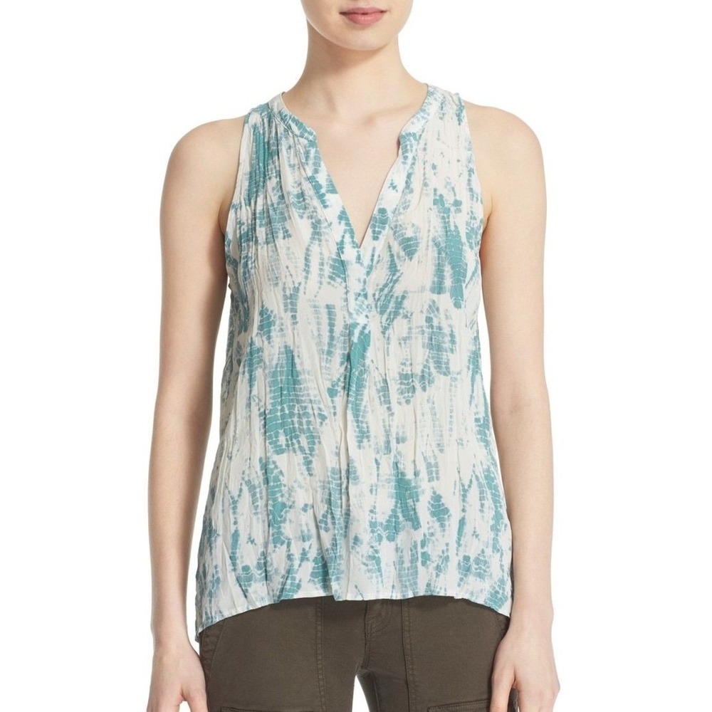 JOIE 100% Silk Aruna Tie-Dye Tank‎ Top Blue Haze Women Size Small Casual V-Neck